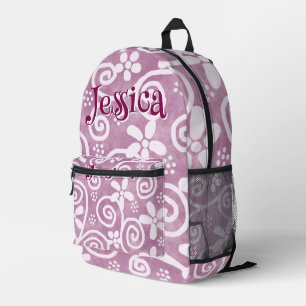 Personalisiertes Blumen Wirbel Rosa Weiß Muster Bedruckter Rucksack
