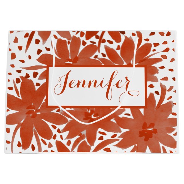 Personalisiertes Blumendesign in Rostbeutel Große Geschenktüte (Vorderseite)