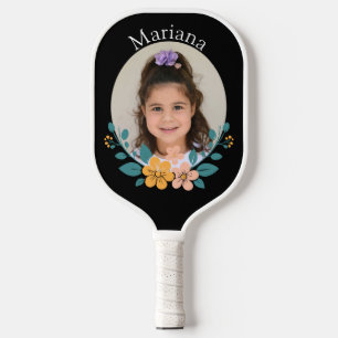 personalisiertes Blumenfoto in Schwarzweiß Pickleball Schläger