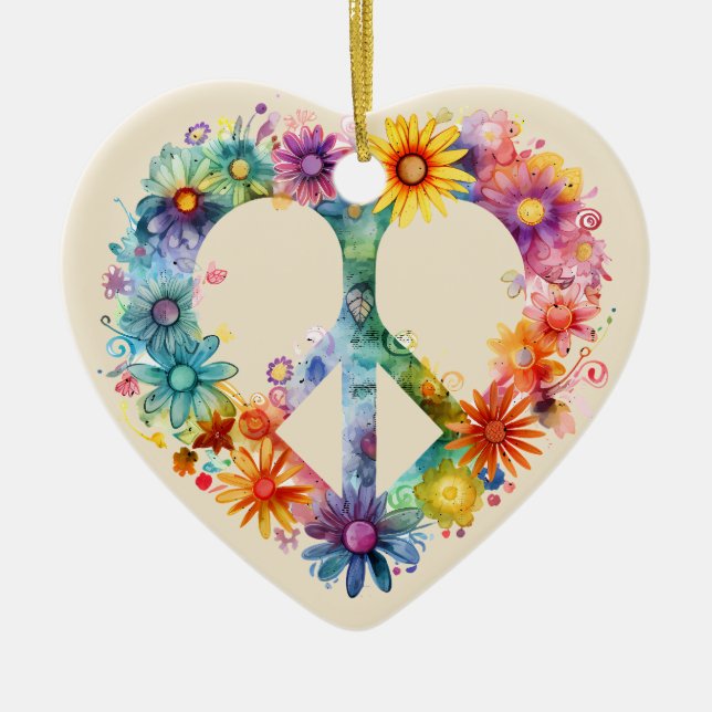 Personalisiertes Blumenfriedenssymbol Hippie Style Keramik Ornament (Vorne)