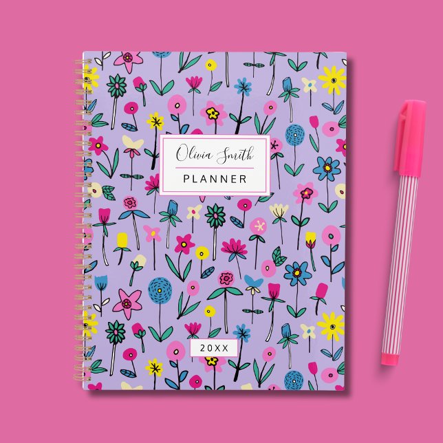 Personalisiertes Blumengartenmuster Lilac Planer (Wildflower hand drawn floral planner)
