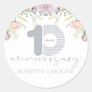 Personalisiertes Blumengeschenk zum 10. Hochzeitst Runder Aufkleber