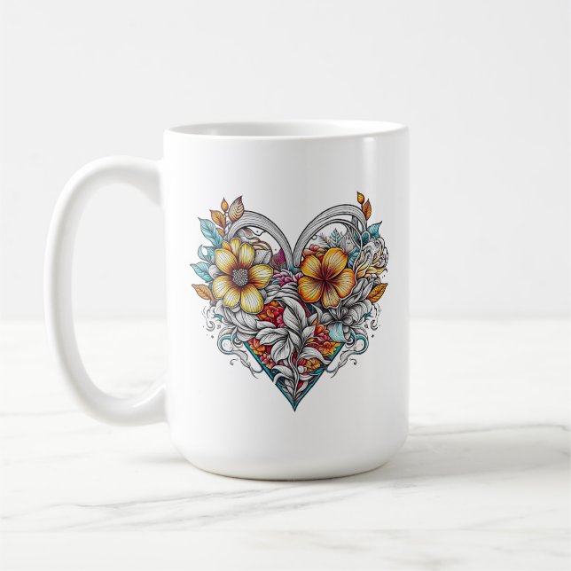 Personalisiertes Blumenherz mit Sentimental-Nachri Kaffeetasse (Links)