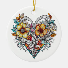 Personalisiertes Blumenherz mit Sentimental-Nachri Keramik Ornament