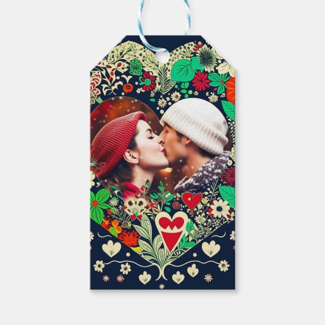 Personalisiertes Blumenherz Rahmen Romantisches Ge Geschenkanhänger (Vorderseite)