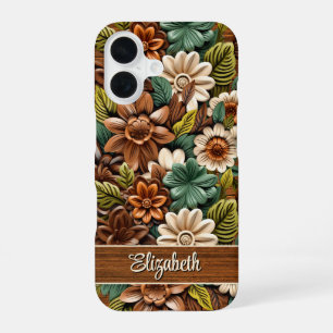 Personalisiertes Blumenholz iPhone 16 Hülle