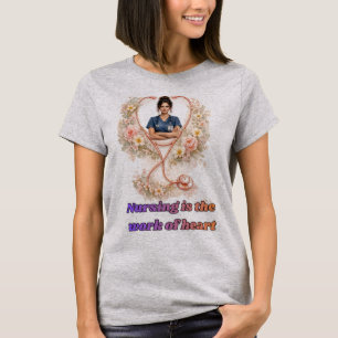 Personalisiertes Blumenkrankenschwester-Porträt    T-Shirt
