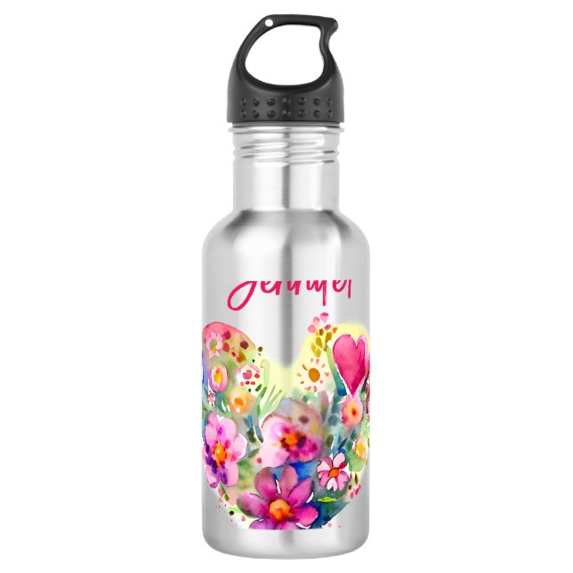 Personalisiertes Blumenkraut Edelstahlflasche (Vorderseite)