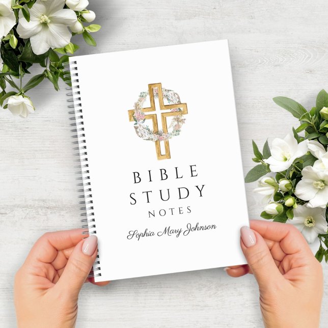 Personalisiertes Blumenkreuz Notizbuch (Personalized Floral Wreath Religious Cross Notebook)