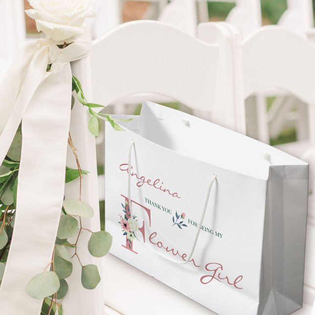 Personalisiertes Blumenmädchen Elegante Florenz Vi Große Geschenktüte (Flower Girl Gift Bag with personalized thank you)