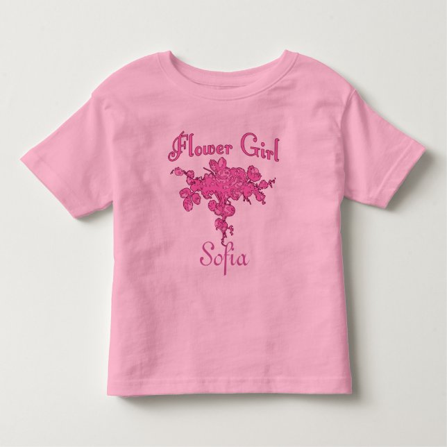 Personalisiertes BLUMENMÄDCHEN mit Big Pink Bouque Kleinkind T-shirt (Vorderseite)