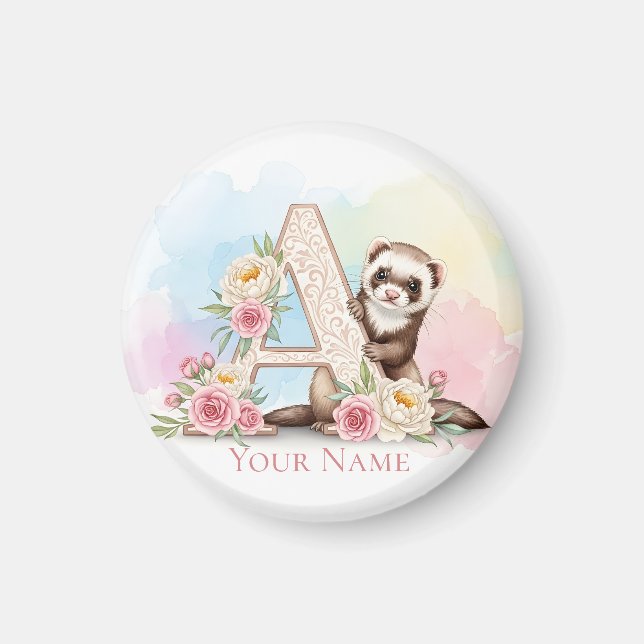 Personalisiertes Blumenmonogramm 'A' mit süßem Fre Magnet (Vorne)