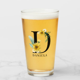 Personalisiertes Blumenmonogramm Alphabet D Glas