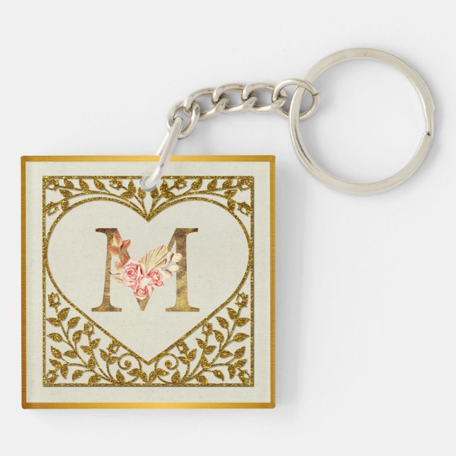 Personalisiertes Blumenmonogramm, von A bis Z  Schlüsselanhänger (Rückseite)