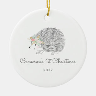 Personalisiertes Blumenporcupine Niedlich 1. Weihn Keramik Ornament