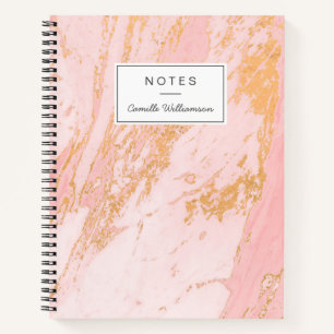 Personalisiertes Blush- und Gold-Marmormuster Notizbuch