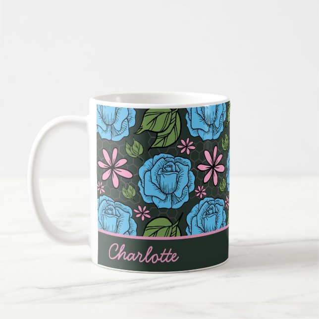 Personalisiertes Blütenmuster in Rosa Kaffeetasse (Links)