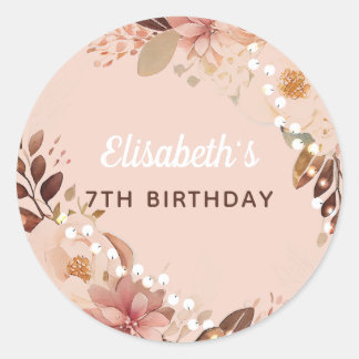 Personalisiertes Bohemisches Mädchen Geburtstag Runder Aufkleber