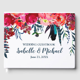 Personalisiertes Bohemisches Red Floral Wedbook Gästebuch