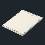 Personalisiertes Boho Blau und Weiße Blüten Notizblock<br><div class="desc">Farbenfrohe Boho Blau- und Weißblütendarstellung Personalisiert Notepad</div>