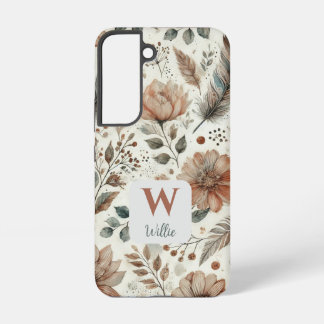 Personalisiertes Boho-Blumen-Monogramm und Name Samsung Galaxy Hülle