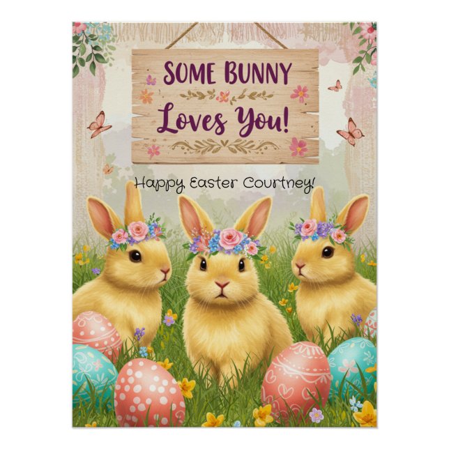 Personalisiertes Boho Bunny Easter Poster für Mädc (Vorderseite)
