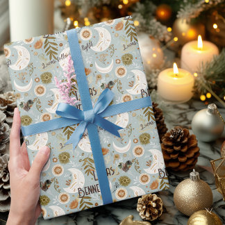 Personalisiertes Boho-Celestial-Mond- und Sternenm Geschenkpapier