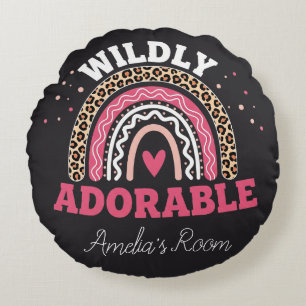 Personalisiertes Boho-Leopard-Regenbogen-Kinderzim Rundes Kissen