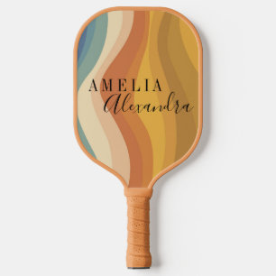 Personalisiertes Boho Retro-Skript Abstrakte Welle Pickleball Schläger