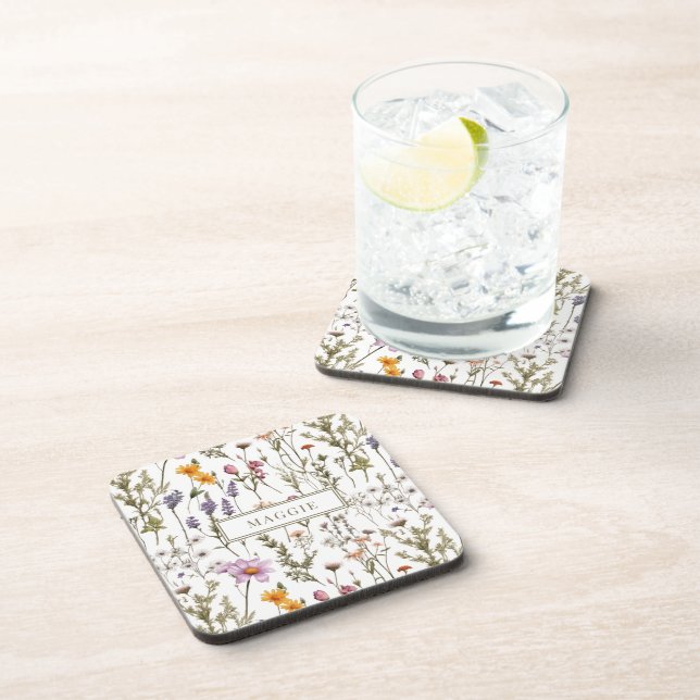 Personalisiertes Boho-Wasserfarben-Wildblumen-Must Getränkeuntersetzer (Rechte Seite)