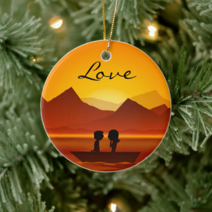 Personalisiertes Boot Couple Mountain LIEBE Orname Keramikornament