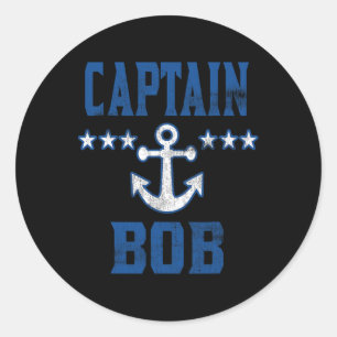 Personalisiertes Bootfahren Vintage Blau Captain B Runder Aufkleber