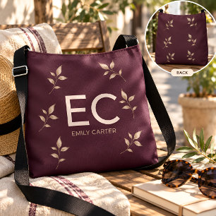 Personalisiertes bordeauxfarbenes botanisches Mono Tragetaschen Mit Langen Trägern