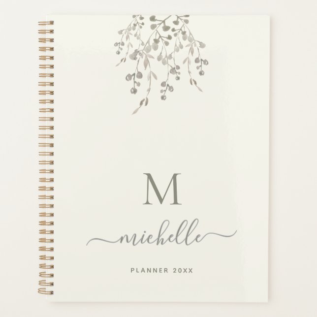 Personalisiertes botanisches Aquarell-Monogramm El Planer (Vorderseite)