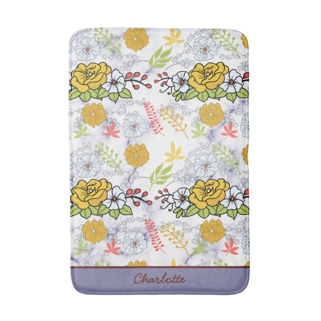 Personalisiertes botanisches Blumenmuster Badematte (Vorderseite Vertikal)