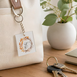 Personalisiertes botanisches Herbstmonogramm Schlüsselanhänger