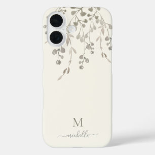 Personalisiertes botanisches Wasserfarben-Monogram iPhone 16 Hülle