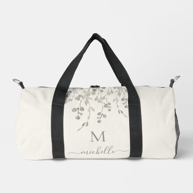 Personalisiertes botanisches Wasserfarben-Monogram Duffle Bag (Vorderseite)