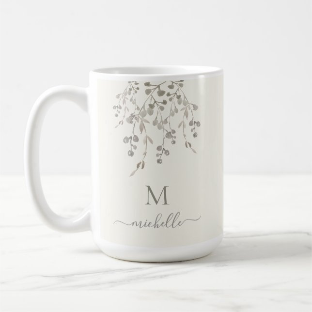 Personalisiertes botanisches Wasserfarben-Monogram Kaffeetasse (Links)