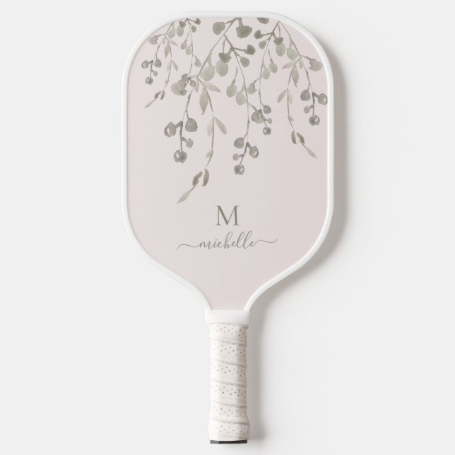 Personalisiertes botanisches Wasserfarben-Monogram Pickleball Schläger (Vorderseite)