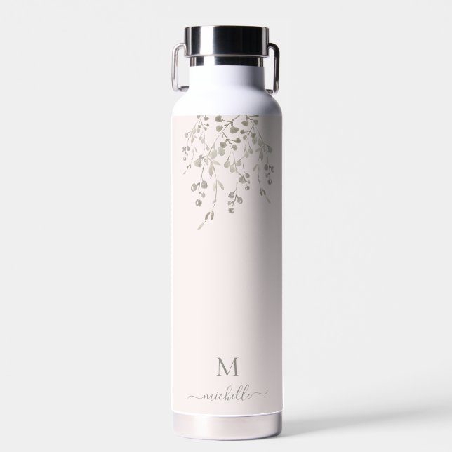Personalisiertes botanisches Wasserfarben-Monogram Trinkflasche (Vorne)