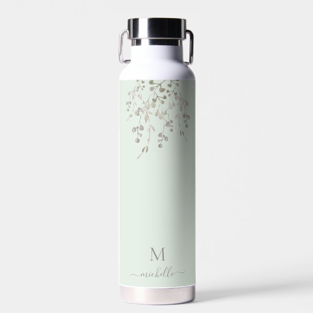Personalisiertes botanisches Wasserfarben-Monogram Trinkflasche (Vorne)