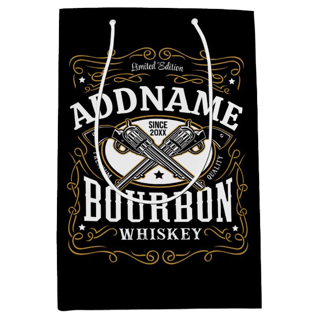 Personalisiertes Bourbon Vintag Guns Whiskey-Label Mittlere Geschenktüte (Vorderseite)