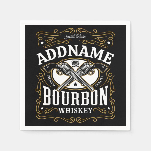 Personalisiertes Bourbon Vintag Guns Whiskey-Label Serviette (Vorderseite)
