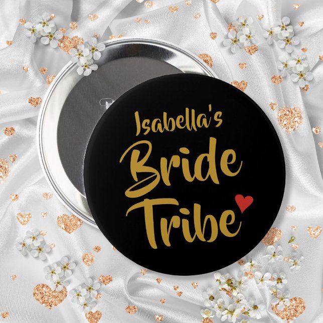 Personalisiertes Braut Tribe Rotes Herz Button (Personalized Bride Tribe Red Heart Button)