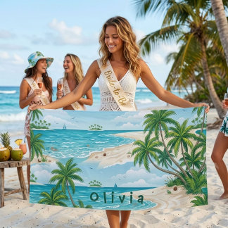 Personalisiertes Brautjungferngeschenk Tropischer  Strandtuch