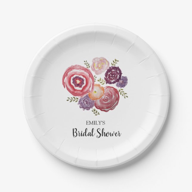 Personalisiertes Brautparty Blumenbemalung Pappteller (Vorderseite)