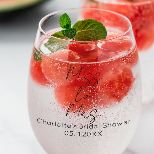 Personalisiertes Brautparty Frau zu verfehlen. Weinglas Ohne Stiel (Personalized Bridal Shower Miss To Mrs Stemless Wine Glass
)