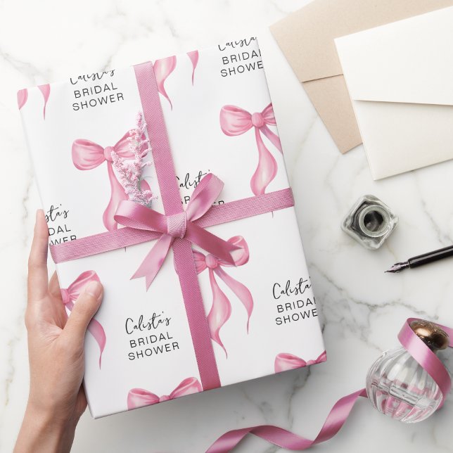 Personalisiertes Brautparty mit rosa Bow Geschenkpapier (Von Creator hochgeladen)