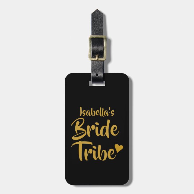 Personalisiertes Brauttribe Gold Herz Gepäckanhänger (Vorderseite vertikal)